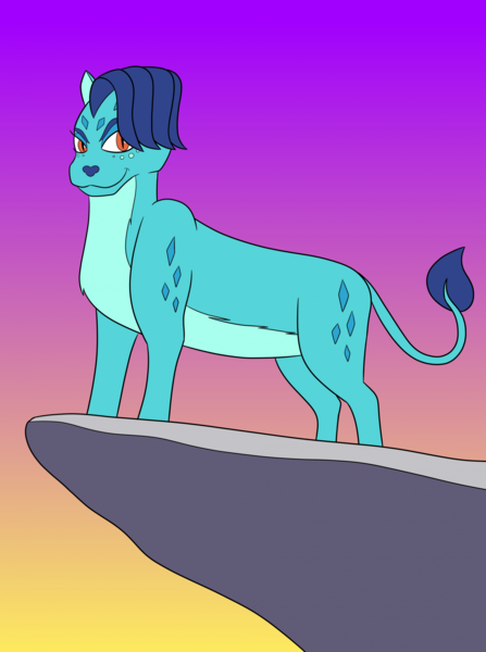 Size: 1656x2225 | Tagged: safe, artist:sergeant16bit, derpibooru import, princess ember, big cat, lion, g4, disney, female, gradient background, image, implied transformation, lioness, lionified, png, post-transformation, pride rock, sky, smiling, solo, species swap, story included, the lion king, transformation