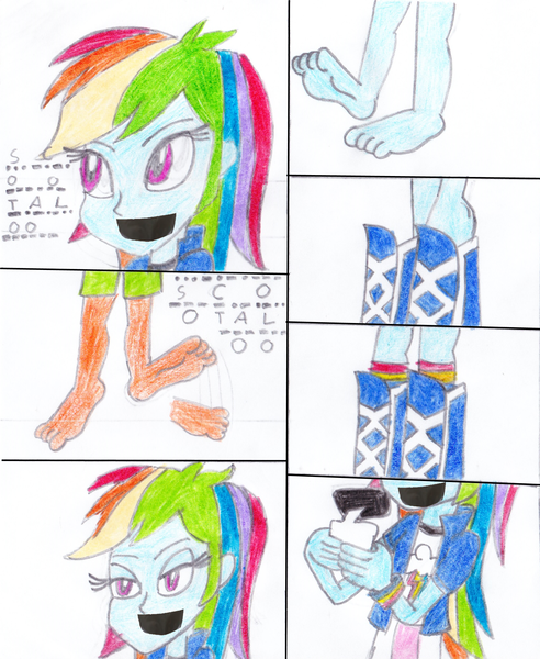 Size: 2056x2508 | Tagged: safe, ponerpics import, ponybooru import, rainbow dash, equestria girls, 1000 hours in ms paint, boots, clothes, colored, feet, fetish, foot fetish, hand, image, low quality, phone, png, shoes, smiling, traditional art