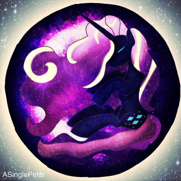 Size: 1024x1024 | Tagged: safe, artist:asinglepetal, derpibooru import, nightmare rarity, pony, unicorn, ethereal hair, eyeshadow, female, horn, image, ipad, jpeg, makeup, mare, moon, nightmarified, procreate app, sleeping, solo, space, stars, trepled, tumblr:a rarity of a nightmare, tumblr:ask nightmare rarity, void, watermark, wavy hair, white stripe, white stripes