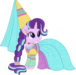 Size: 2040x2000 | Tagged: safe, artist:cloudy glow, derpibooru import, starlight glimmer, unicorn, female, horn, image, png, princess, princess costume, rapunzel, simple background, solo, transparent background, vector