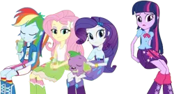 Size: 4483x2412 | Tagged: safe, derpibooru import, edit, edited screencap, editor:homersimpson1983, screencap, fluttershy, rainbow dash, rarity, spike, twilight sparkle, dog, human, equestria girls, g4, boots, clothes, female, image, male, not a vector, png, shoes, spike the dog