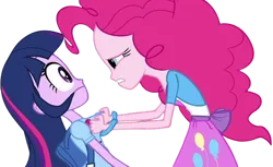 Size: 4113x2520 | Tagged: safe, derpibooru import, edit, edited screencap, editor:homersimpson1983, screencap, pinkie pie, twilight sparkle, human, equestria girls, g4, background removed, duo, duo female, female, image, not a vector, png