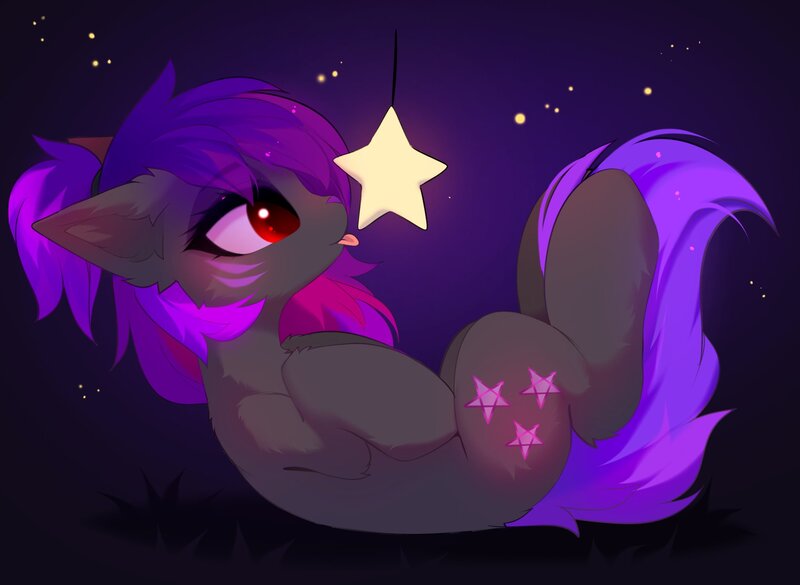 Size: 2048x1497 | Tagged: safe, artist:empress-twilight, ponerpics import, oc, unofficial characters only, pony, abstract background, female, hooves, image, jpeg, mare, on back, stars, tongue out