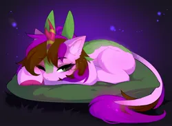 Size: 2048x1502 | Tagged: safe, artist:empress-twilight, ponerpics import, oc, unofficial characters only, kirin, pony, abstract background, female, hooves, image, jpeg, kirin oc, lying down, mare, one eye closed