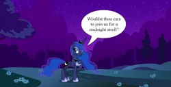 Size: 1916x974 | Tagged: safe, artist:fruft, derpibooru import, princess luna, g4, bronybait, image, jpeg, night, speech bubble, talking to viewer