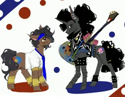 Size: 4196x3247 | Tagged: safe, artist:t4cdd, derpibooru import, ponified, pony, abstract background, clothes, duo, gray coat, headband, height difference, image, jpeg, smiling, spider-man: across the spider-verse, wicks