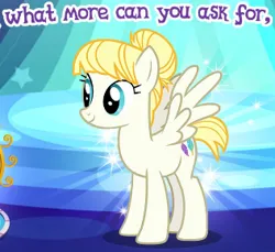 Size: 316x290 | Tagged: safe, derpibooru import, summer breeze, pegasus, pony, g4, cropped, english, female, friendship student, gameloft, image, mare, meme, my little pony: magic princess, png, solo, text, wow! glimmer