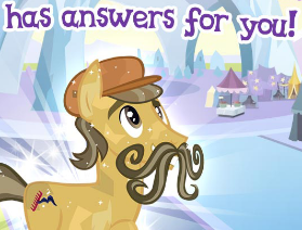 Size: 279x212 | Tagged: safe, derpibooru import, pony, g4, cropped, english, facial hair, gameloft, hat, image, male, meme, moustache, mustache crystal pony, my little pony: magic princess, png, smiling, solo, stallion, text, wow! glimmer