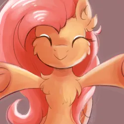 Size: 2000x2000 | Tagged: safe, artist:candy meow, derpibooru import, fluttershy, pegasus, pony, g4, ^^, cheek fluff, chest fluff, ear fluff, eyes closed, female, frog (hoof), hug request, hugs?, image, mare, png, simple background, smiling, solo, underhoof