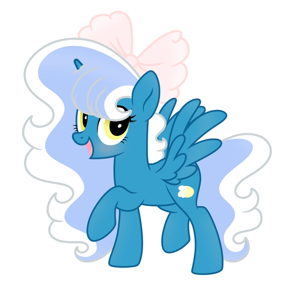 Size: 6890x6890 | Tagged: safe, artist:riofluttershy, derpibooru import, oc, oc:fleurbelle, unofficial characters only, alicorn, pony, alicorn oc, blue eyes, bow, female, hair bow, horn, image, jpeg, mare, pink bow, simple background, solo, tail, trotting, two toned hair, two toned mane, two toned tail, white background, wings, yellow eyes