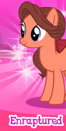 Size: 129x256 | Tagged: safe, derpibooru import, swoon song, earth pony, pony, g4, cropped, english, female, gameloft, image, mare, meme, my little pony: magic princess, png, solo, text, wow! glimmer