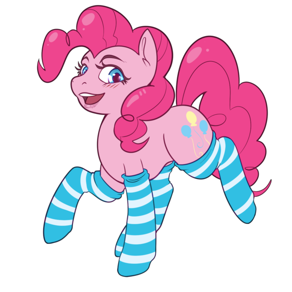 Size: 1200x1200 | Tagged: safe, artist:twoshoesmcgee, derpibooru import, pinkie pie, earth pony, pony, g4, clothes, cute, female, happy, image, png, simple background, socks, solo, striped socks, transparent background