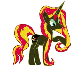 Size: 663x611 | Tagged: safe, artist:qjosh, derpibooru import, sunset shimmer, pony, unicorn, darkened coat, eyeshadow, female, horn, image, makeup, mare, nightmare sunset, nightmare sunset shimmer, nightmarified, png, simple background, solo, solo female, transformation, transformation sequence, white background