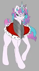 Size: 2229x4000 | Tagged: safe, artist:2hrnap, derpibooru import, princess flurry heart, alicorn, pony, g4, adult flurry heart, armor, crown, curved horn, evil flurry heart, female, horn, image, jewelry, long legs, mare, older, older flurry heart, png, regalia, solo, sombra's cape, sombra's crown, squint