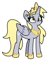 Size: 1530x1884 | Tagged: safe, artist:kindakismet, derpibooru import, derpy hooves, alicorn, pony, g4, alicornified, crown, derpicorn, image, jewelry, jpeg, race swap, regalia, simple background, smiling, solo, white background