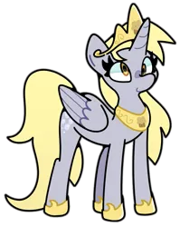 Size: 717x900 | Tagged: safe, alternate version, artist:kindakismet, derpibooru import, derpy hooves, alicorn, pony, g4, alicornified, crown, derpicorn, image, jewelry, png, race swap, regalia, simple background, smiling, solo, transparent background