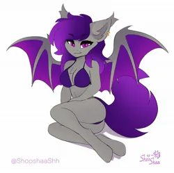 Size: 2048x2040 | Tagged: suggestive, artist:shooshaa, ponerpics import, oc, unofficial characters only, anthro, bat pony, bat pony oc, bat wings, bikini, breasts, clothes, female, image, jpeg, looking at you, swimsuit, wings