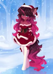 Size: 1469x2048 | Tagged: safe, artist:shooshaa, ponerpics import, oc, unofficial characters only, anthro, breasts, christmas, clothes, female, gloves, holiday, image, jpeg, socks, winter