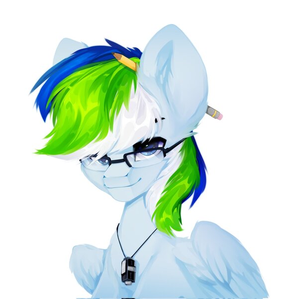 Size: 1969x2048 | Tagged: safe, artist:shooshaa, ponerpics import, oc, unofficial characters only, pony, bust, glasses, image, jpeg, looking at you, male, pencil, stallion, whistle