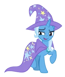 Size: 813x968 | Tagged: safe, derpibooru import, edit, edited screencap, screencap, vector edit, trixie, pony, unicorn, a matter of principals, g4, season 8, spoiler:s08, clothes, female, hat, horn, image, looking sideways, mare, png, raised hoof, raised leg, robe, simple background, smiling, smug, solo, stars, transparent background, vector, wizard hat, wizard robe