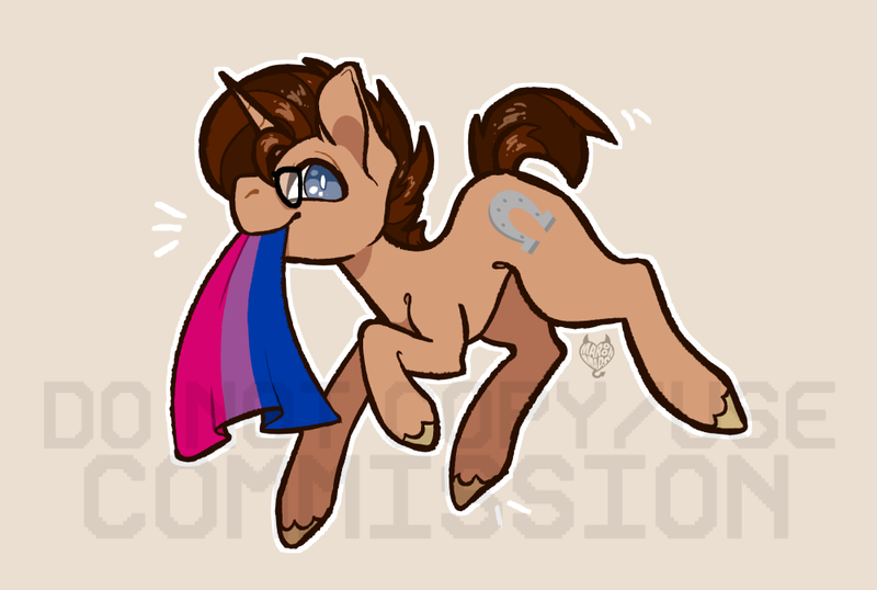 Size: 1000x673 | Tagged: safe, artist:maroonmads, derpibooru import, oc, unofficial characters only, pony, unicorn, bisexual pride flag, commission, horn, image, png, pride, pride flag, solo, ych result