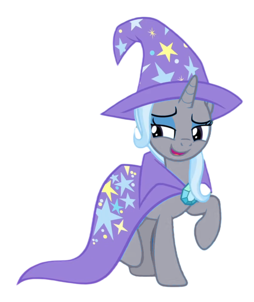 Size: 813x968 | Tagged: safe, alternate version, derpibooru import, edit, edited screencap, screencap, vector edit, trixie, pony, unicorn, a matter of principals, g4, season 8, spoiler:s08, cape, clothes, eyeshadow, female, hat, horn, image, looking sideways, makeup, mare, png, raised hoof, raised leg, recolor, robe, simple background, smiling, smug, solo, stars, transparent background, trixie's cape, trixie's hat, vector, wizard hat, wizard robe