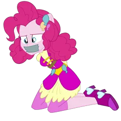 Size: 2000x2000 | Tagged: safe, artist:nie-martw-sie-o-mnie, derpibooru import, pinkie pie, human, equestria girls, g4, bondage, clothes, crystal guardian, female, femsub, gag, high heels, image, kneeling, my little pony equestria girls: legend of everfree, pinkiesub, png, rope, rope bondage, shoes, simple background, solo, submissive, tape, tape gag, transparent background