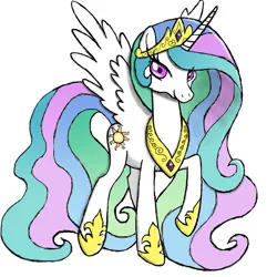 Size: 1024x1024 | Tagged: safe, artist:dawn-sparkle06, derpibooru import, princess celestia, alicorn, pony, g4, 2012, artifact, female, image, jpeg, looking at you, mare, raised hoof, simple background, smiling, solo, spread wings, white background, wings