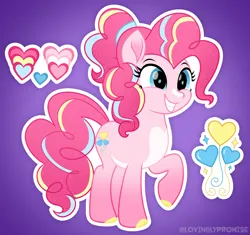 Size: 2126x2000 | Tagged: safe, artist:lovinglypromise, derpibooru import, pinkie pie, pony, alternate cutie mark, alternate design, cloven hooves, gradient background, image, png, solo