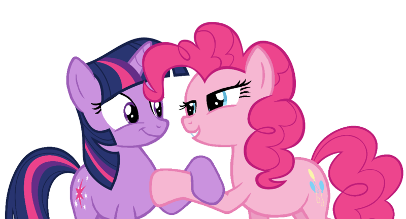 Size: 1213x655 | Tagged: safe, artist:shieldwingarmorofgod, derpibooru import, pinkie pie, twilight sparkle, earth pony, pony, unicorn, g4, duo, duo female, female, horn, image, mare, png, simple background, transparent background, unicorn twilight