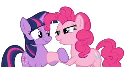 Size: 1213x655 | Tagged: safe, artist:shieldwingarmorofgod, derpibooru import, pinkie pie, twilight sparkle, earth pony, pony, unicorn, g4, duo, duo female, female, horn, image, mare, png, simple background, transparent background, unicorn twilight