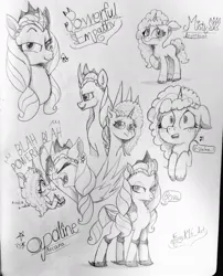 Size: 828x1024 | Tagged: safe, artist:funnyk16, derpibooru import, alicorn, pony, unicorn, g5, dialogue, duo, duo female, female, horn, image, jpeg, mare, misty brightdawn, notepad, opaline arcana, sad, sketch, sketch dump, teary eyes, text, yelling