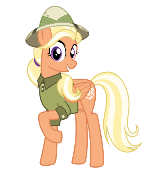 Size: 2800x3200 | Tagged: safe, artist:cheezedoodle96, derpibooru import, edit, vector edit, mane allgood, pegasus, pony, g4, .svg available, clothes, daring do costume, female, hat, image, mare, pith helmet, png, raised hoof, shirt, simple background, smiling, solo, transparent background, vector