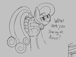 Size: 547x408 | Tagged: suggestive, anonymous artist, derpibooru import, bon bon, sweetie drops, earth pony, brick booty, dialogue, female, forced meme, image, meme, png, simple background, sketch, solo