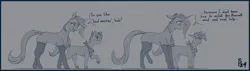 Size: 4600x1300 | Tagged: safe, artist:stray prey, derpibooru import, oc, oc:acidia, oc:lucent, unofficial characters only, pony, unicorn, 2 panel comic, comic, concave belly, duo, duo male and female, female, height difference, horn, image, male, png, side view, slender, thin, unicorn oc