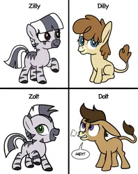 Size: 1620x2046 | Tagged: safe, derpibooru import, oc, unofficial characters only, donkey, pony, zebra, g4, angry, chart, colt, cute, female, filly, floppy ears, foal, full body, image, insult, insulted, male, nose wrinkle, nostril flare, png, pun, raised hoof, sitting, smiling, speech bubble, standing, stripes, text