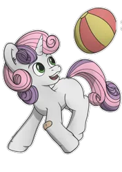 Size: 2894x4093 | Tagged: safe, artist:playful wings, derpibooru import, sweetie belle, pony, unicorn, g4, ball, blank flank, female, filly, foal, high res, horn, image, looking at something, open mouth, png, simple background, solo, tail, transparent background