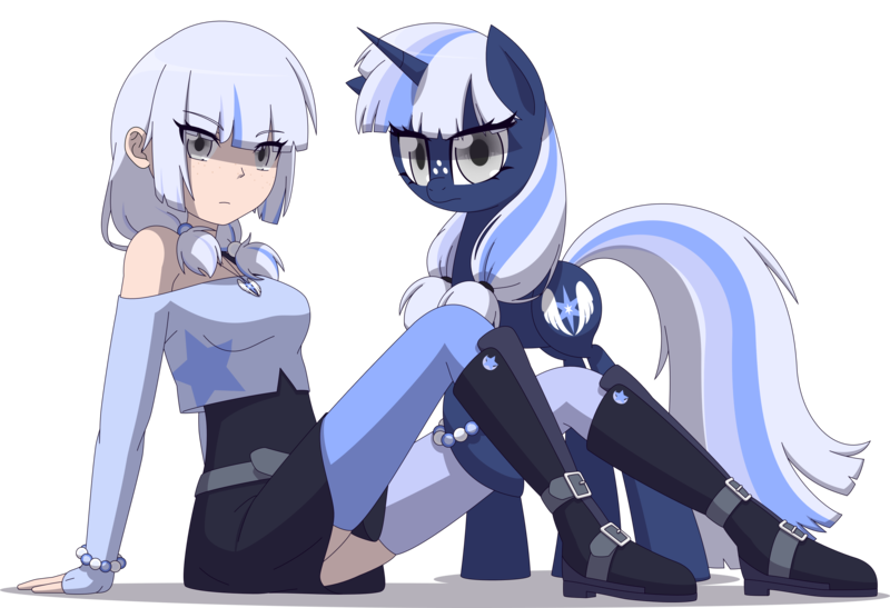 Size: 3158x2160 | Tagged: safe, artist:zacatron94, derpibooru import, oc, oc:silverlay, human, original species, pony, boots, bracelet, breasts, clothes, cutie mark accessory, cutie mark necklace, female, freckles, human ponidox, humanized, image, jewelry, lashes, leather, leather boots, light skin, necklace, pigtails, png, self paradox, self ponidox, shoes, silver eyes, silver hair, simple background, skirt, transparent background, umbra pony, waifu material