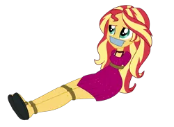 Size: 2734x2000 | Tagged: safe, artist:nie-martw-sie-o-mnie, derpibooru import, sunset shimmer, human, equestria girls, g4, bondage, bound and gagged, clothes, dress, equestria girls specials, female, femsub, gag, image, my little pony equestria girls: spring breakdown, png, rope, rope bondage, sandals, simple background, sitting, solo, submissive, subset, tape, tape gag, transparent background