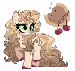 Size: 2412x2300 | Tagged: safe, artist:afterglory, artist:biscuitpone, derpibooru import, oc, unofficial characters only, pony, unicorn, adoptable, adoption, cherry, design, female, food, horn, image, mare, png, simple background, solo, transparent background