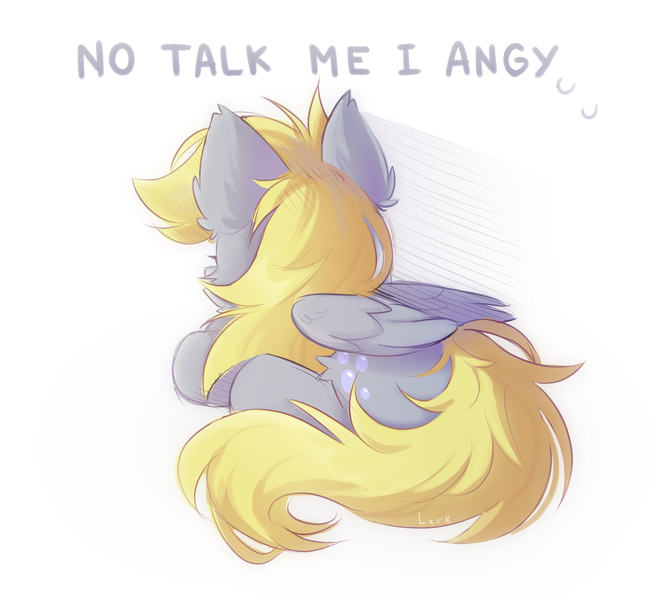 Size: 1788x1616 | Tagged: safe, artist:lerkfruitbat, derpibooru import, derpy hooves, pegasus, pony, g4, chest fluff, ear fluff, female, folded wings, image, lying down, mare, meme, no talk me im angy, png, ponified animal photo, ponified meme, ponyloaf, prone, shadow, simple background, solo, white background, wings