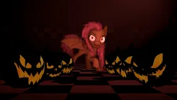 Size: 1920x1080 | Tagged: safe, artist:midnightdanny, ponerpics import, fluttershy, bat pony, pony, 3d, bat ponified, female, flutterbat, halloween, holiday, image, jack-o-lantern, jpeg, mare, pumpkin, race swap