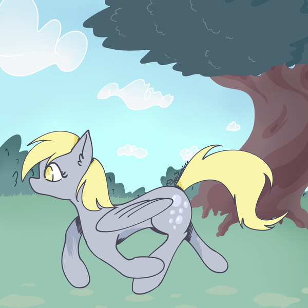 Size: 4400x4400 | Tagged: safe, artist:tkshoelace, derpibooru import, derpy hooves, pegasus, pony, g4, cloud, ear fluff, female, folded wings, image, png, solo, tree, wings