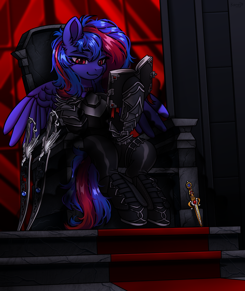 Size: 3800x4500 | Tagged: safe, artist:konejo, derpibooru import, oc, oc:redline lightwing, unofficial characters only, pegasus, pony, armor, blades, image, png, weapon