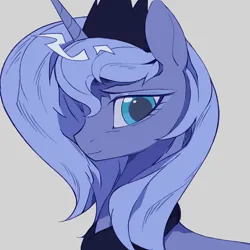 Size: 2048x2048 | Tagged: safe, artist:6ji5z6gmst1j2vs, derpibooru import, princess luna, alicorn, pony, g4, bust, female, gray background, image, looking at you, mare, png, portrait, s1 luna, simple background, solo