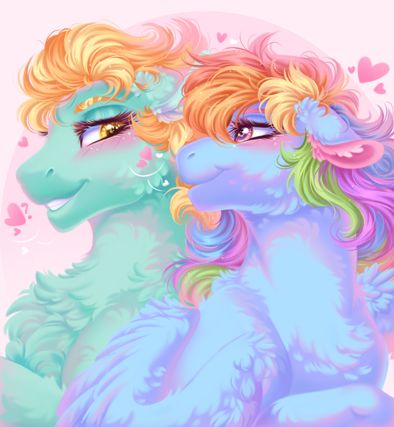 Size: 2400x2600 | Tagged: safe, artist:briskby, artist:roselord, derpibooru import, lightning dust, rainbow dash, pegasus, pony, chest fluff, commission, cute, ear fluff, female, image, lesbian, love, night, png, rainbowdust, ship:rainbowdust, shipping, ych result, your character here