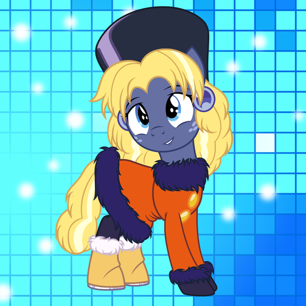 Size: 1500x1500 | Tagged: safe, artist:badumsquish, derpibooru import, star tracker, earth pony, pony, abstract background, alternate hairstyle, alternate tailstyle, boots, buttons, clothes, coat, crossdressing, crossplay, derpibooru exclusive, ear piercing, earring, freckles, fur coat, gloves, hat, image, jewelry, kalinka cossack, long hair, male, mega man (series), megaman, megaman 4, piercing, png, pose, shoes, show accurate, skirt, smiling, solo, stallion, starcrossed, tail, ushanka, winter boots