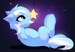 Size: 2048x1413 | Tagged: safe, artist:empress-twilight, ponerpics import, oc, unofficial characters only, pony, abstract background, blushing, female, hooves, image, jpeg, lying down, mare, on back, stars