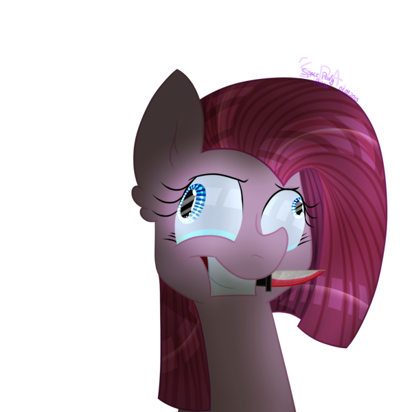 Size: 5022x5000 | Tagged: safe, artist:spaceponyarts, derpibooru import, pinkie pie, earth pony, pony, g4, absurd resolution, bust, image, knife, mouth hold, pinkamena diane pie, png, simple background, solo, transparent background, wall eyed