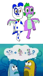 Size: 828x1472 | Tagged: safe, artist:huntertritter, derpibooru import, spike, dog, dragon, g4, crossover, dragon tales, image, jpeg, male, multiple heads, pupcake, rock-a-bye bivalve, simple background, spongebob squarepants, strawberry shortcake, transparent background, two heads, zak and wheezie